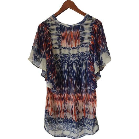 Joie red blue white 100% silk sheer tunic top - Picture 3 of 8